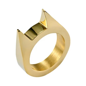 Cat Ear Spike Ring Gold Plated Stainless Steel Biker Goth Punk Band Size 8-13 - Picture 1 of 17