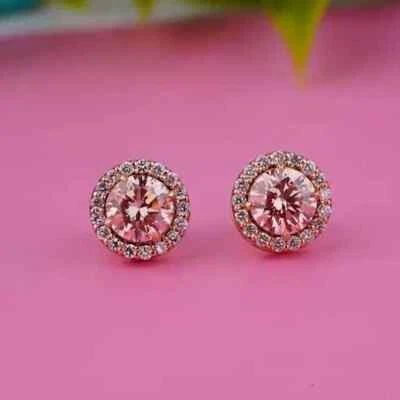 Lab Created Sapphire 2Ct Round Cut Women's Earring Stud 14K Rose Gold Plated - Image 1 of 4