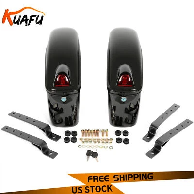 Universal Hard Saddlebag Saddle Bags w/Light For Honda Harley Cruiser Motorcycle - Image 1 of 4