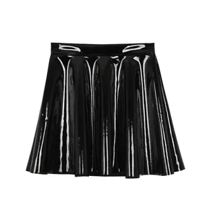Lady PU Leather Skirt Mini High Waist A-Line Skater Gothic Punk Club Sexy Black - Picture 1 of 10