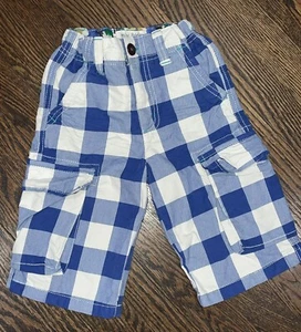 Boys Mini Boden Blue White Plaid Cargo Shorts Adjustable Waist Size 6 - Picture 1 of 4