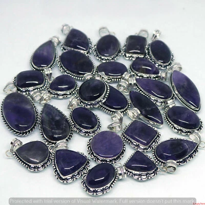 Lindo pingente de pedra preciosa de ametista folheado a prata esterlina 925 design atacado - Imagem 1 de 3