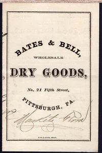 1861 Bates & Bell Wholesale Dry Goods, Pittsburgh, Bi-Fold Price List - Picture 1 of 3