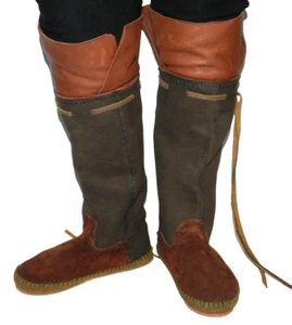 Hand Made Boot Moccasins Women's Size 6 Brown Leather - Picture 1 of 11