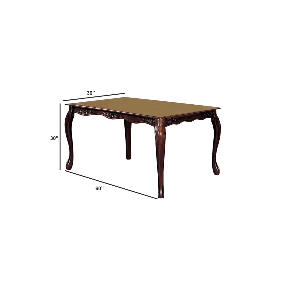 Mesa de comedor de madera Benzara con detalles tallados florales y patas descapotables, marrón Foto 1 de 1