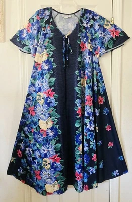 Vestido de casa floral de poliéster WOMAN WITHIN de la década de 2000 con cremallera frontal barrido completo talla 1X Foto 1 de 4