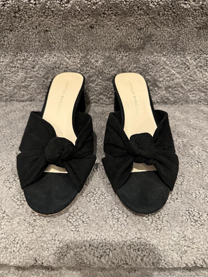 Sandalias Loeffler Randall Celeste Nudo Negro Gamuza Tacón Bloque Talla 5 Foto 1 de 4