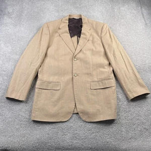 Perry Ellis Blazer Mens 42S Tan Brown Linen Blend Jacket Coat Double Vented - Picture 1 of 18
