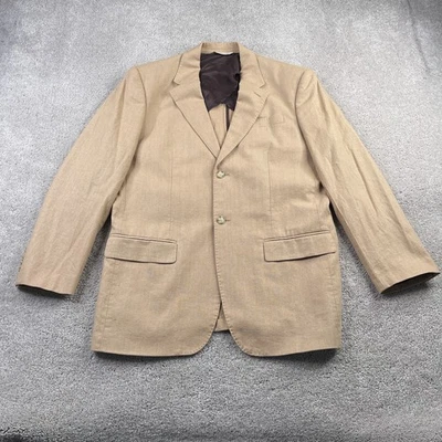 Perry Ellis Blazer Mens 42S Tan Brown Linen Blend Jacket Coat Double Vented - Image 1 of 4