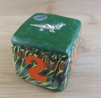 Jena's Handmade Backgammon Doubling Cube Green Orange T-Rex Dinosaur OOAK #406 - Image 1 of 4