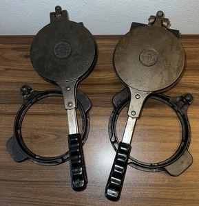 2 Vtg JOTUL Norway Cast Iron Krumkake Pizzelle Makers with Base. Norwegian 6" - Picture 1 of 14