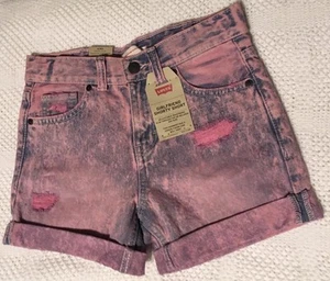 LEVI’s GIRLFRIEND PINK DENIM JEANS SHORTY SHORTS GIRLS SZ 10 ADJ WAIST NWT - Picture 1 of 6