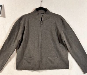 Eileen Fisher waschbare Jacke aus Wollkrepp mit Reißverschluss vorne Gr. L hellbraun taupe minimalistisch - Bild 1 von 11