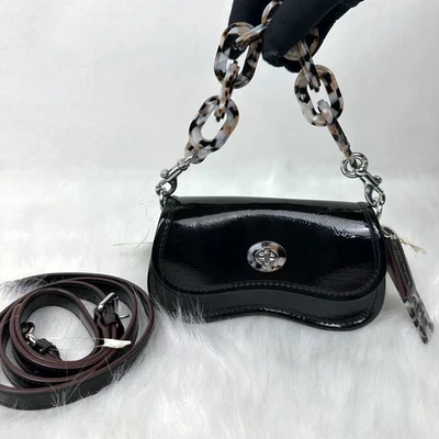 Bolsa Coach Mini Wavy Dinky tiracolo em couro Coachtopia preta CQ853 nova com etiquetas - Imagem 1 de 4
