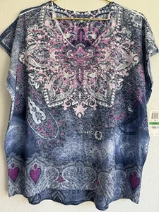 NWT! Style & Co Women’s Blouse Mandala Rhinestones Hippie T-Shirt Boho Top Sz: L - Picture 1 of 14