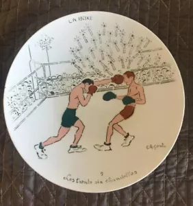 Vintage LA BOXE Les trente six chandelles BOXING Genty 8" Plate #9 French - Picture 1 of 2