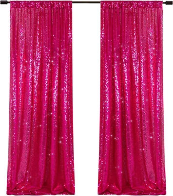 Cortinas con telón de fondo de lentejuelas rosa brillante 2 pies x 8 pies 2 paneles para boda fiesta R Foto 1 de 4