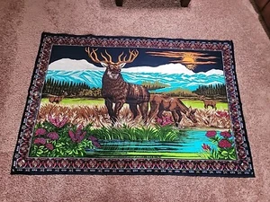 VTG Wall Tapestry Hanging ELK Velvet Style Wall Art Fabric Forest 57x39 Vivid - Picture 1 of 5