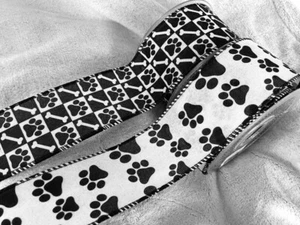 PAWS & BONES pet paw bone animal cat dog - Luxury Wire Edge Ribbon * NEW 2025 * - Picture 1 of 10
