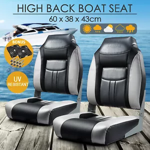 OGL 2pcs Folding Boat Seats Marine Helm Captain High Back Foldable Swivel Chairs - Picture 1 of 11