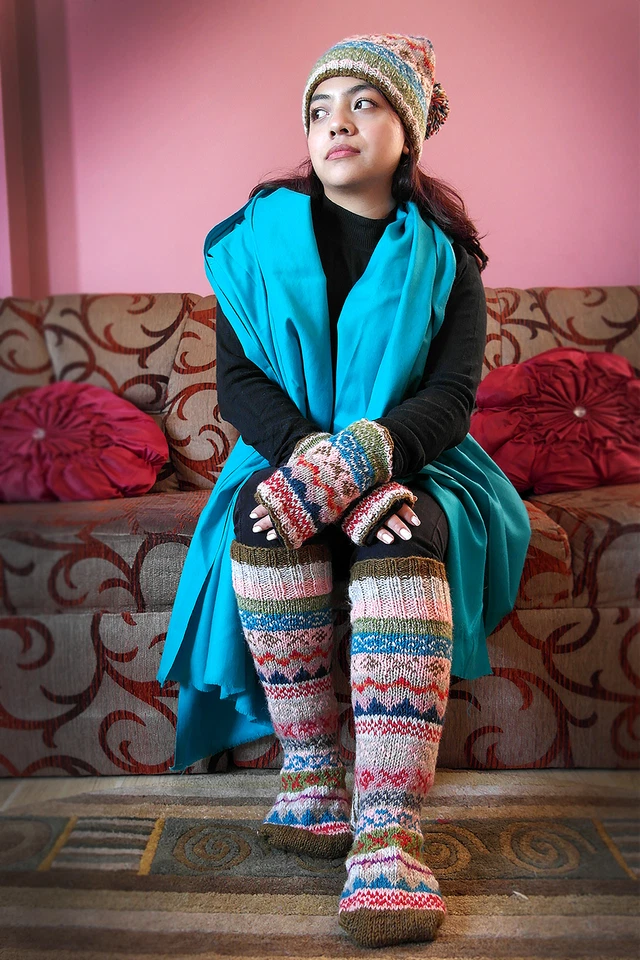 Calentadores de manos de lana verde oliva, rosa mezclado color ganchillo a mano Foto 1 de 3