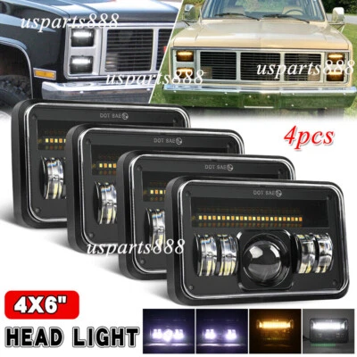 4pcs Fit GMC C1500 Suburban G2500 G3500 4x6''IN LED Headlights Hi/Lo Beam w/DRL - Image 1 of 4