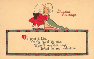 Postal: saludos de San Valentín, pareja en pelucas de la corte, base de datos de 1910 - Imagen 1 de 2