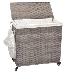 Wäschesortierer mit Rollen, grau Wäschewagen Wäschesammler Wäschetruhe Wäschebox - Bild 1 von 6
