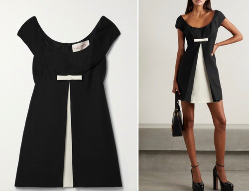 Mini Abito Valentino Garavani Fiocco Impreziosito Lana Seta Nero Bianco IT38 £2200