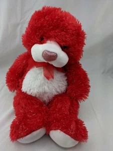 Goffa Red Tinsel Bear Plush Valentines Day 16 Inch Stuffed Animal Toy - Imagen 1 de 7