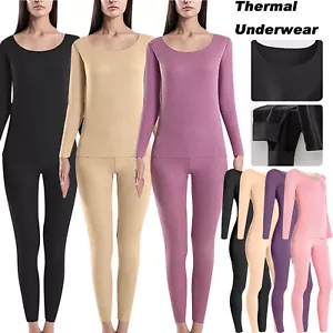 Women Winter Thermal Underwear Long Johns Round Neck Top + Bottom Set Pajamas - Picture 1 of 20