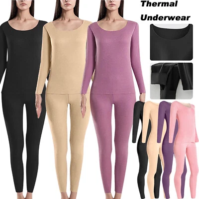 Mujeres Invierno Ropa Interior Térmica Largo Johns Cuello Redondo Top + Inferior Conjunto Pijama Foto 1 de 4