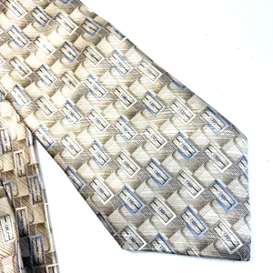 GIANFRANCO RUFFINI Mens Silk Necktie Vintage Italian Design Tan/Blue 58” - Picture 1 of 6