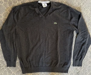 Lacoste Sweater Men’s Adult Size 6 Large Grey Cotton Pullover V-Neck - Picture 1 of 6