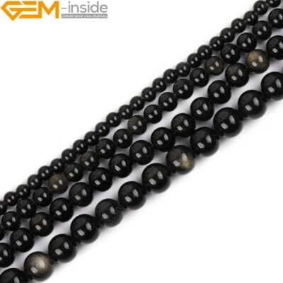 Natural Gemstone 8mm Golden Obsidian Round Beads Jewellery Making 15" Big Hole - Image 1 of 4