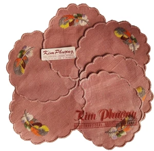 Rainbow Feathers, Light Coral Textile, Set of 6 Scalloped Coasters (325E) - Picture 1 of 4