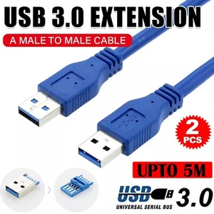 Double USB 3.0 A TYPE Male Plug to TYPE A male Plug Flat Cable Extension Cord - Picture 1 of 15