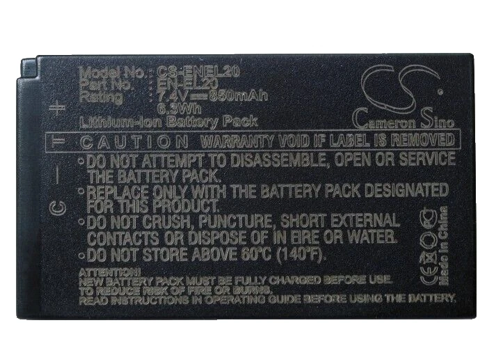 BATERÍA 850mAh Tipo EN-EL20A EN-EL20 BMPCCASS/BATT Para Nikon Nikon 1 AW1 J1 J2 Foto 1 de 4