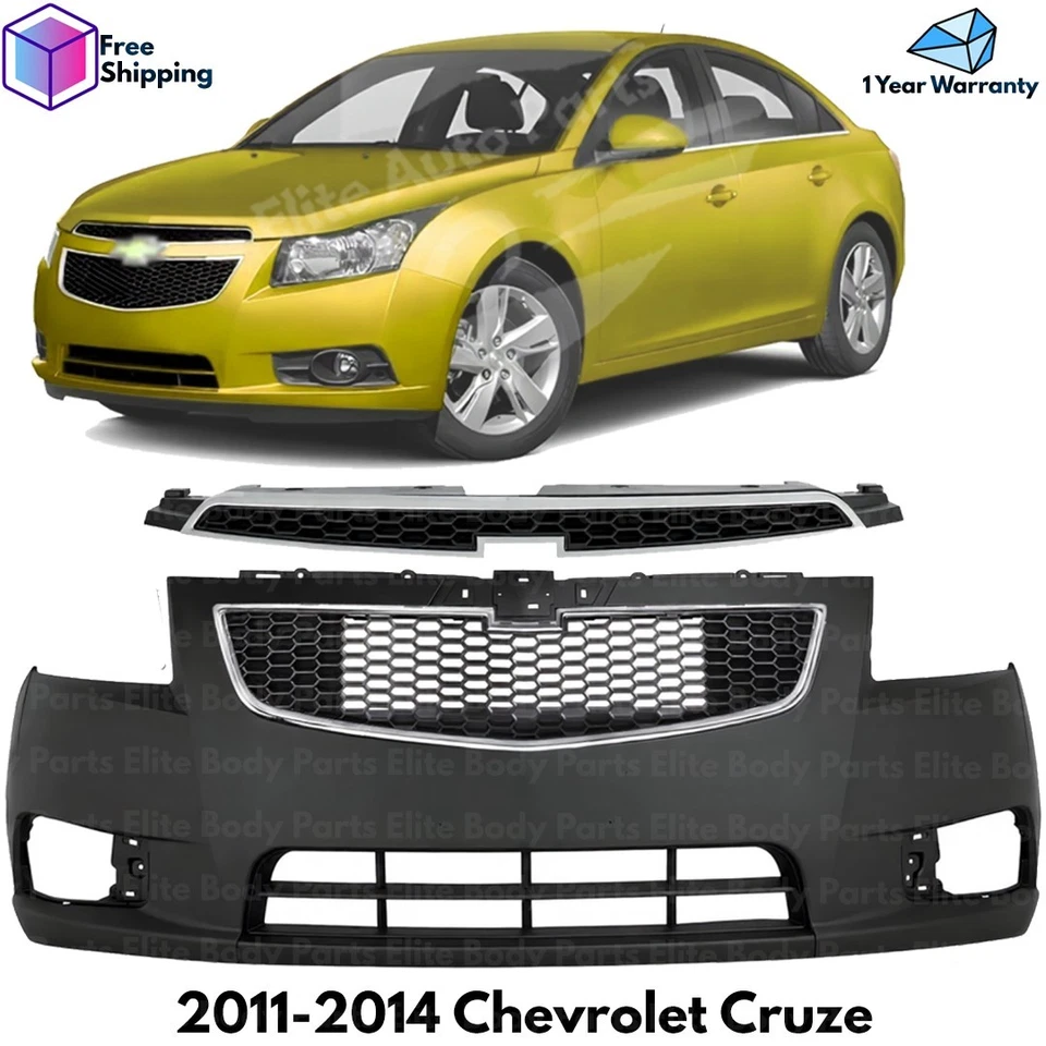 Front Bumper Cover Primed & Grille Assembly Kit For 2011-2014 Chevrolet Cruze Foto 1 de 4