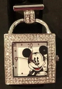 Disney Mickey Mouse quadratische Uhr mit Kristallnieten und schwarzem Lederarmband *C03- - Bild 1 von 4