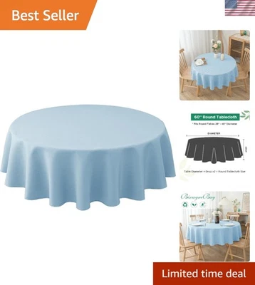 60-Inch Round Table Cover in Light Blue - Stain Resistant & Luxurious - Image 1 of 4