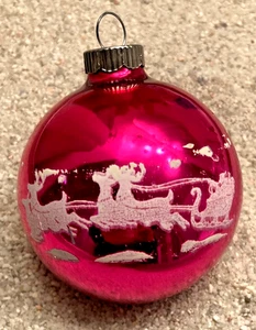 Vintage SHINY BRITE rosa Schablone Santa Schlitten Quecksilber Glas Weihnachtsschmuck 2,5" - Bild 1 von 6