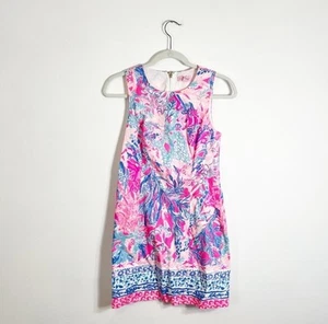 Lilly Pulitzer Mila Shift Dress Aquadesiac Print Pink Blue Sleeveless Shift 0 - Picture 1 of 5