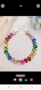 Glass Crystal Heart Teardrop necklace multi gems - Picture 1 of 4