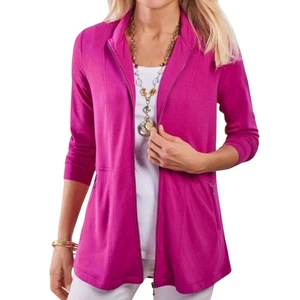 SOFT SURROUNDINGS Jacket Size 1X Fuchsia Long Sleeve Full Zip Pockets Stretch - Picture 1 of 11