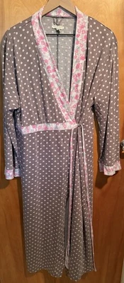 Garnet Hill хлопок цветочный горошек халат женщин XL серый розовый длинный легкий - Изображение 1 из 4