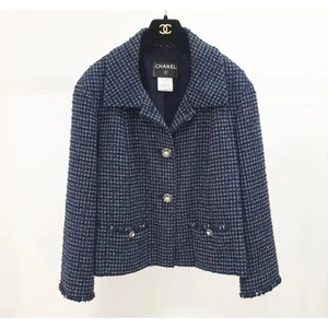 CHANEL Navy/White Braid Trim Tweed Jacket Sz.44 - Picture 1 of 7