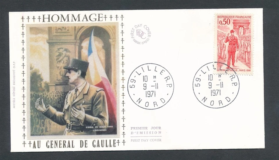 D440893 France Silk Cachet FDC Famous People General Charles de Gaulle - Image 1 of 1