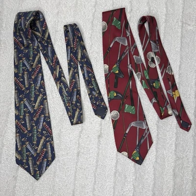 Мужские галстуки для гольфа шелк AKA Eddie Bauer комплект из двух красных синих галстуков новинка - Изображение 1 из 4