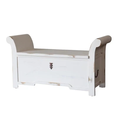 Bank ADNA weiß Truhe Sitzbank massiv Mangoholz edles Shabby Finish Landhaus - Bild 1 von 4